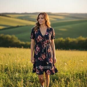 Xhilaration Crepe Floral Dress Puff Sleeve Cottagecore Ruffle Mini Size M